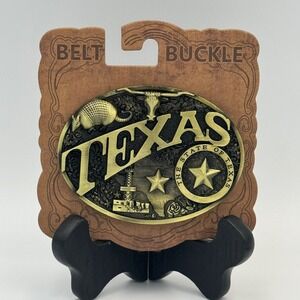 Texas Belt Buckle Antique Brass Style Longhorn Armadillo Western SKU 15012